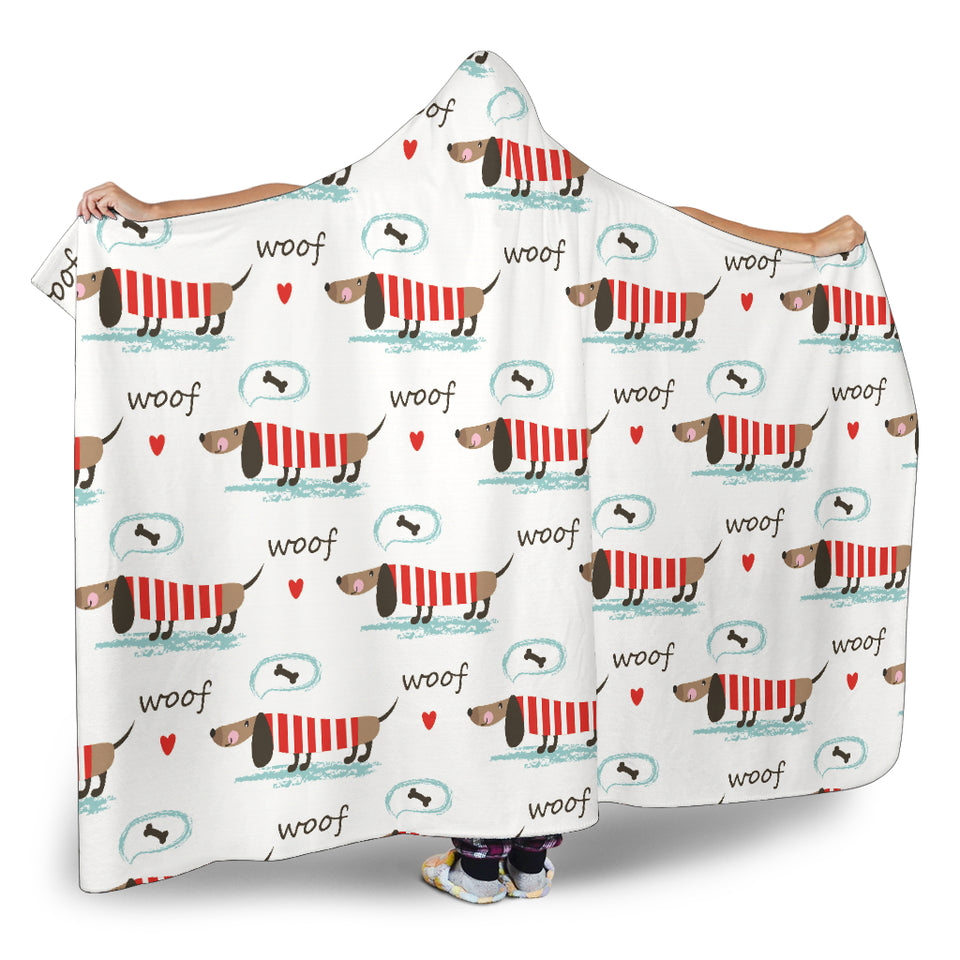 Cute Dachshund Bone Pattern Hooded Blanket