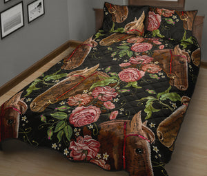 Horse head wild roses pattern Quilt Bed Set