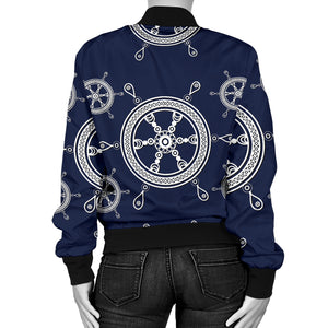 Nautical Steering Wheel Design Pattern Women'S Bomber Jacket