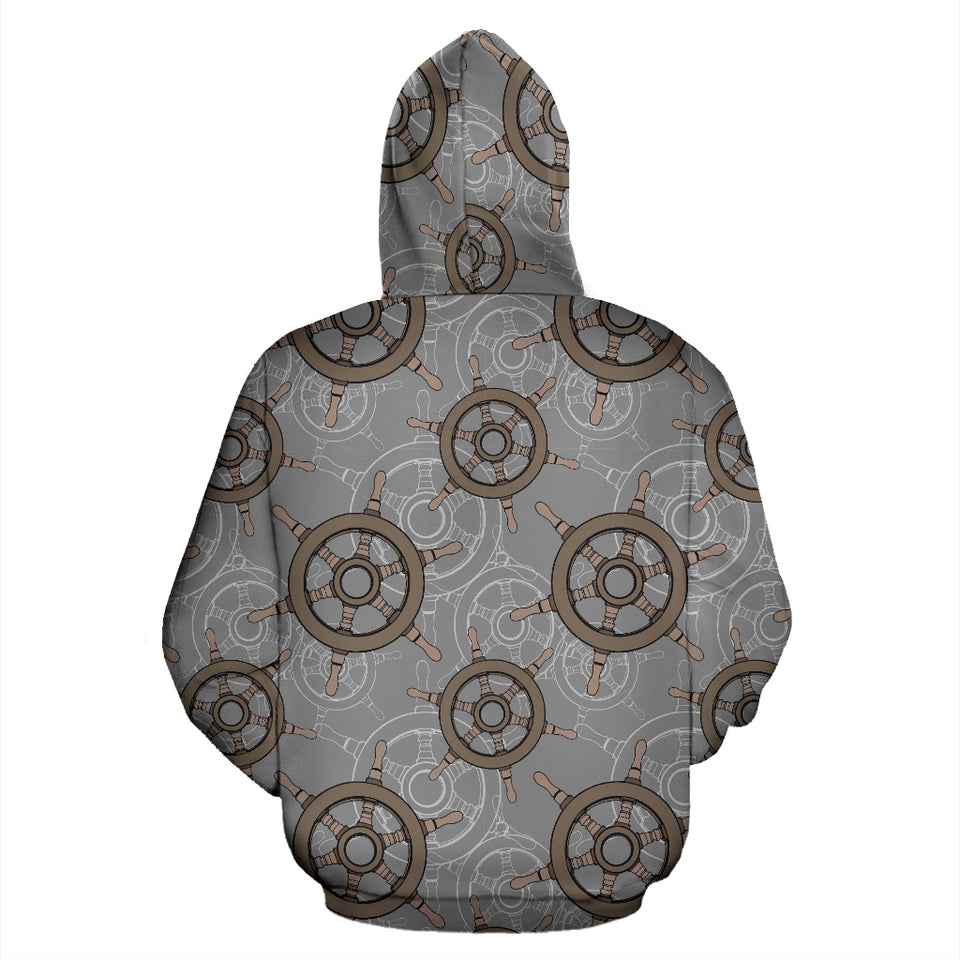 Nautical Wood Steering Wheel Pattern Zip Up Hoodie