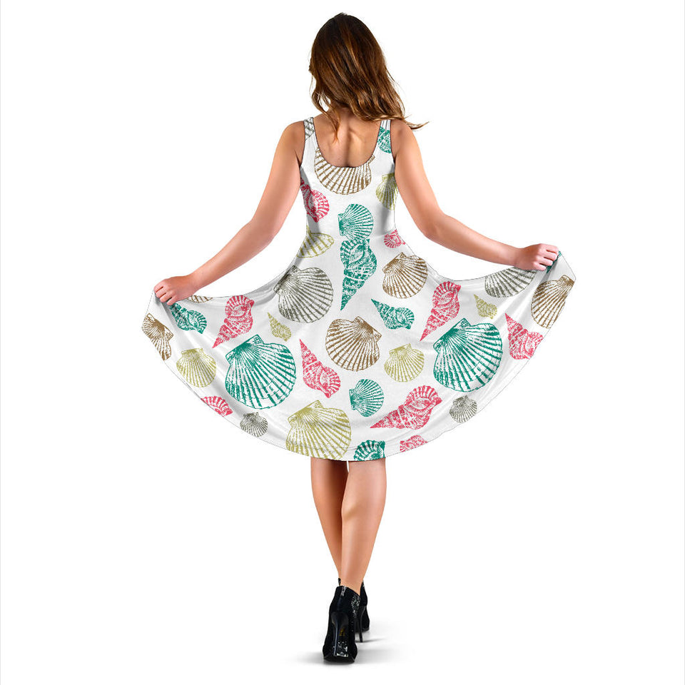 Colorful Shell Pattern Sleeveless Midi Dress