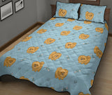 Brown cute pomeranian blue blackground Quilt Bed Set