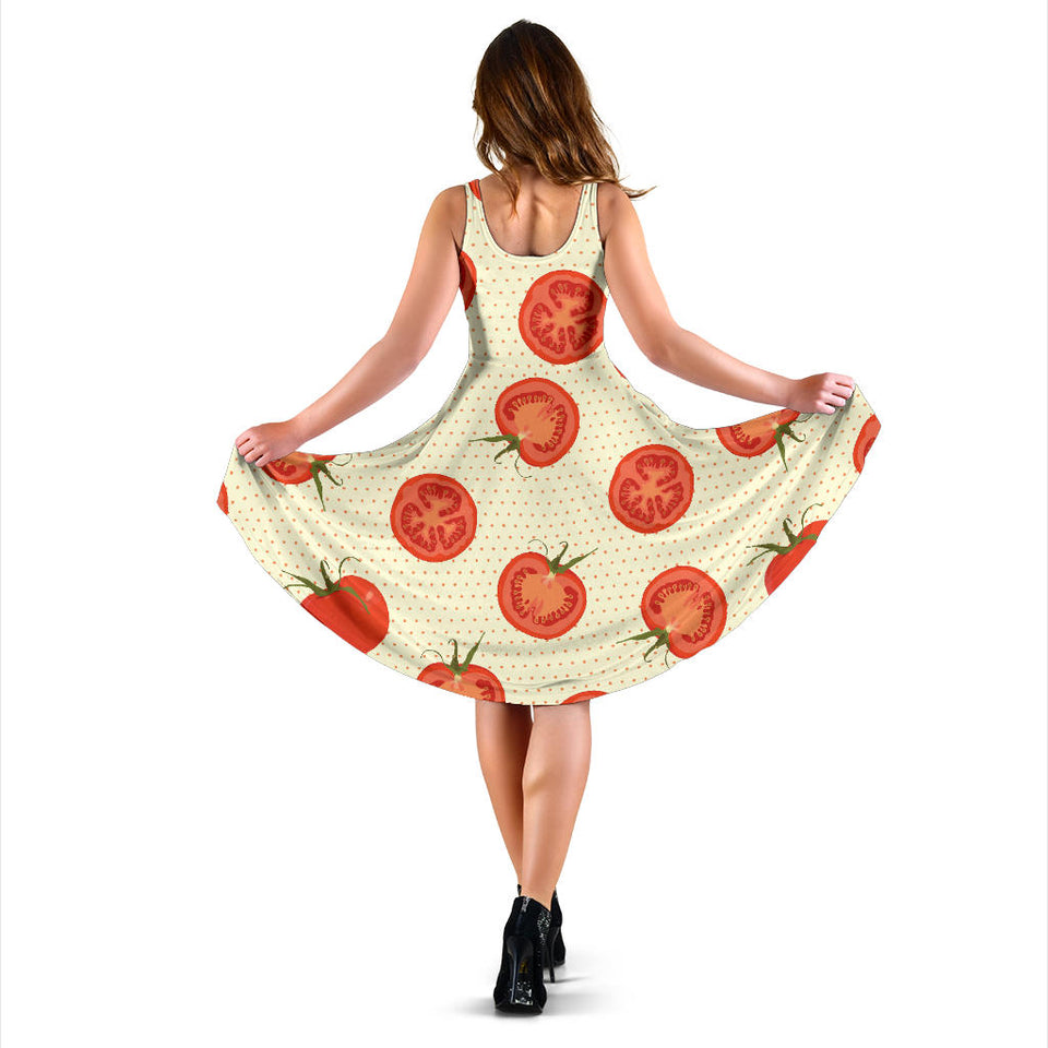 Tomato Dot Background Sleeveless Midi Dress