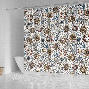 Cute Nautical Steering Wheel Anchor Pattern Shower Curtain Fulfilled In US