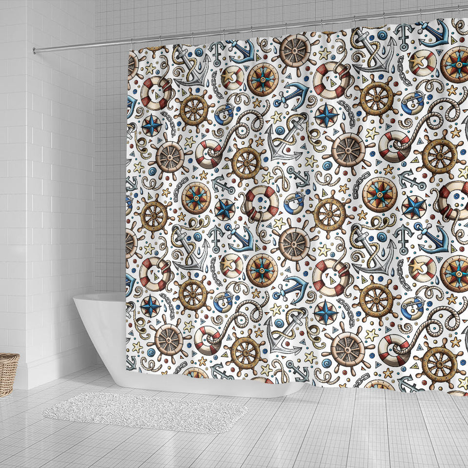 Cute Nautical Steering Wheel Anchor Pattern Shower Curtain Fulfilled In US