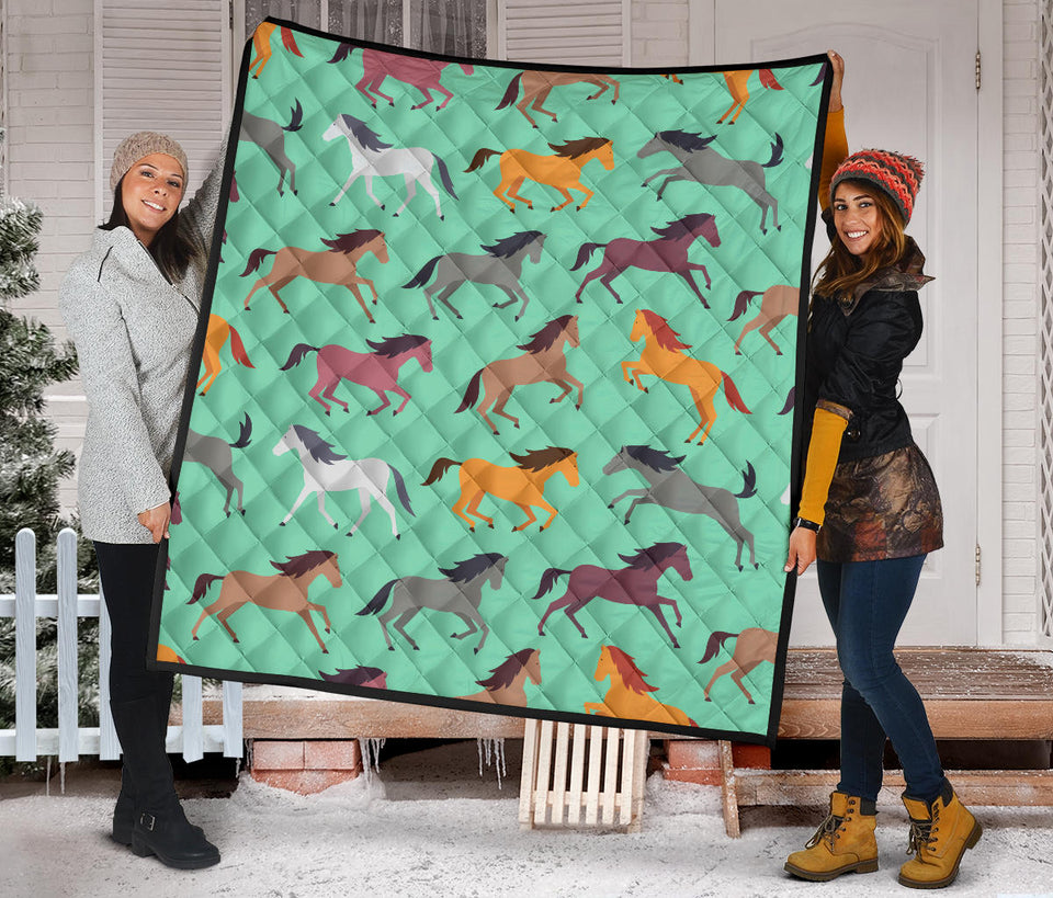 Colorful Horses Pattern Premium Quilt