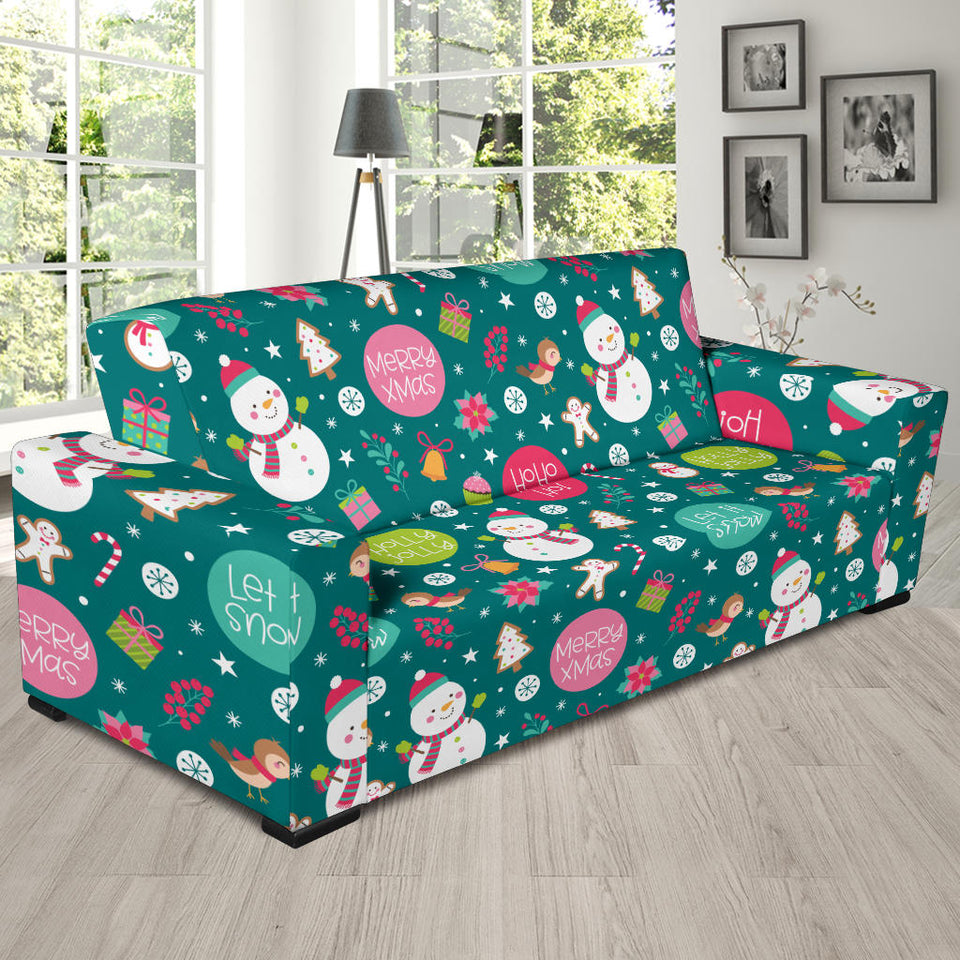 Snowman Bird Decorative Elements Christmas Pattern Sofa Slipcover