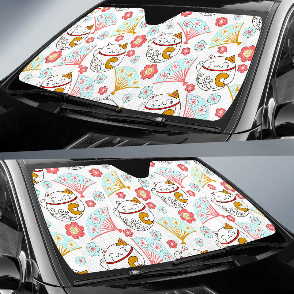 Maneki Neko Cat Fan Sakura Car Sun Shade