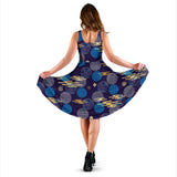 Blue Japanese Pattern Cloud Wave Flower Sleeveless Midi Dress