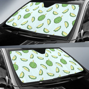 Durian Pattern Blue Background Car Sun Shade
