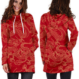 Gold Dragons Red Background Women'S Hoodie Dress