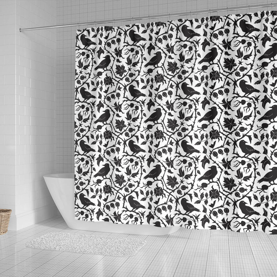 Crow Dark Floral Pattern Shower Curtain Fulfilled In US