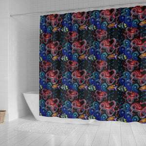 Octopus Sea Wave Tropical Fishe Pattern Shower Curtain Fulfilled In US