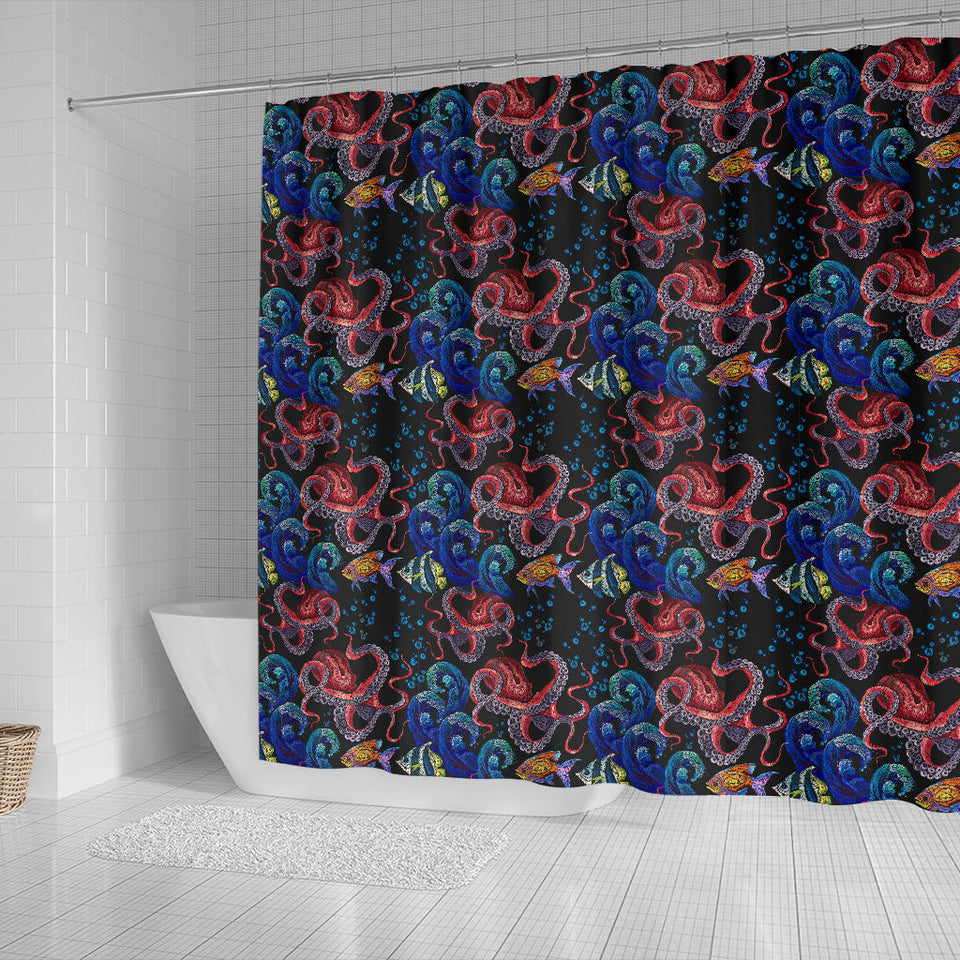 Octopus Sea Wave Tropical Fishe Pattern Shower Curtain Fulfilled In US
