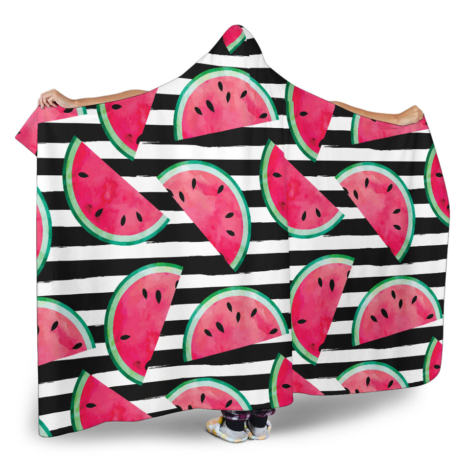 Watercolor Paint Textured Watermelon Pieces Hooded Blanket