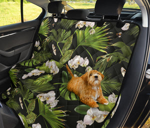 White Orchid Flower Tropical Leaves Pattern Blackground Dog Car Seat Covers