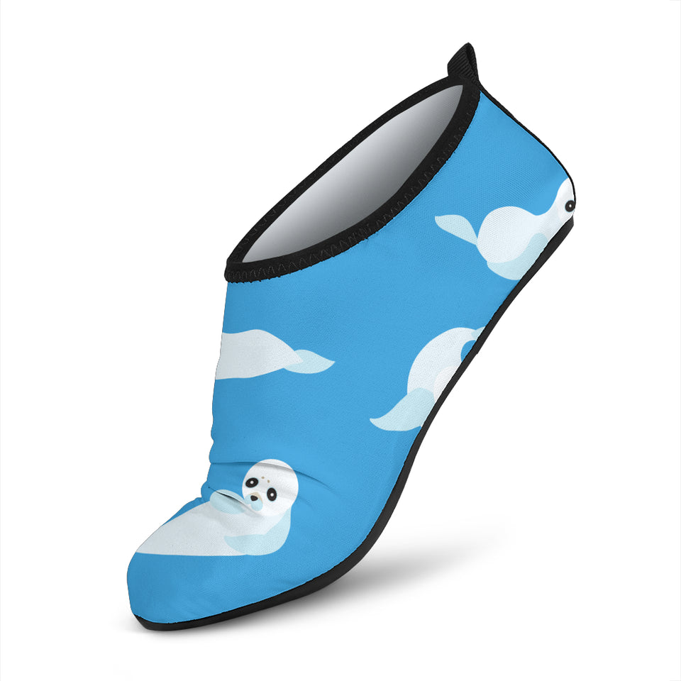 Cute Sea Lion Seal Pattern Background Aqua Shoes