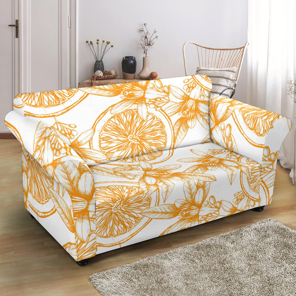 Hand Drawn Orange Fruit Pattern Loveseat Couch Slipcover