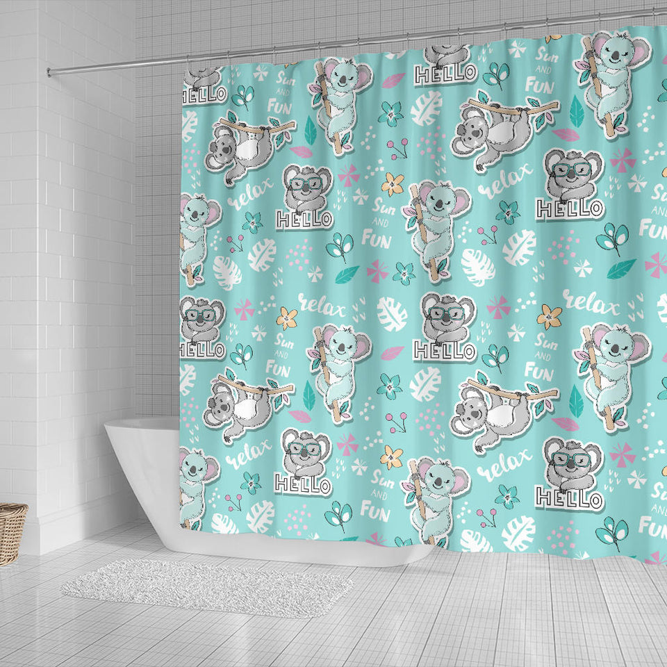 Cute Koalas Blue Background Pattern Shower Curtain Fulfilled In US