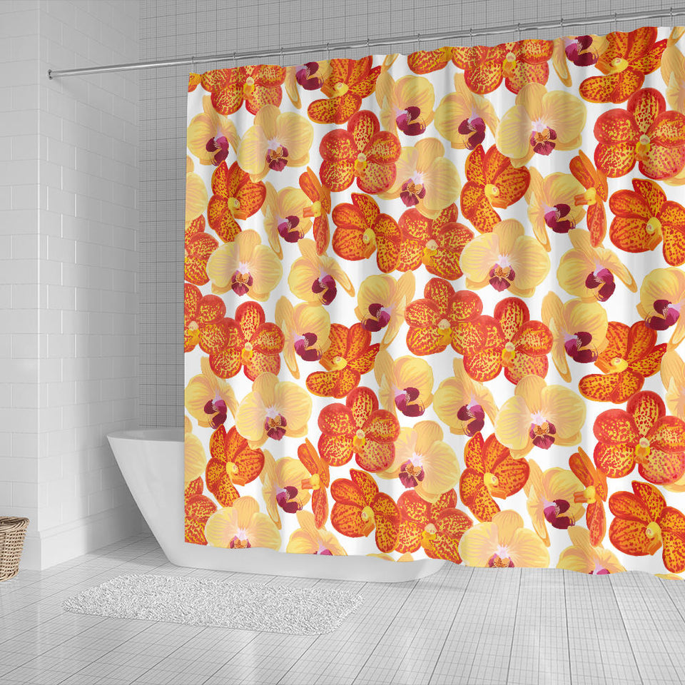 Orange Yellow Orchid Flower Pattern Background Shower Curtain Fulfilled In US