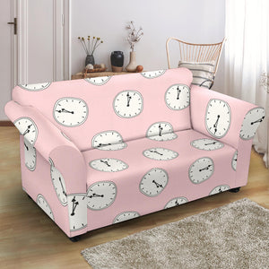 Clock Pattern Pink Blackground Loveseat Couch Slipcover