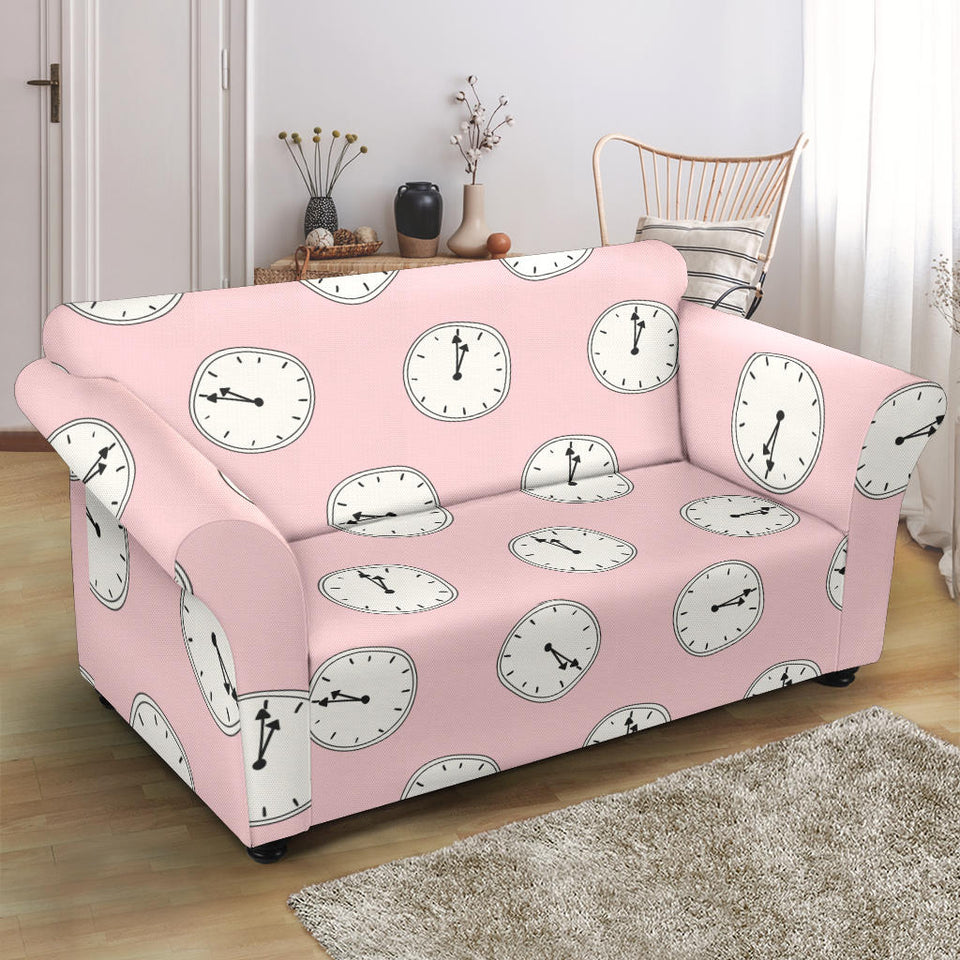 Clock Pattern Pink Blackground Loveseat Couch Slipcover