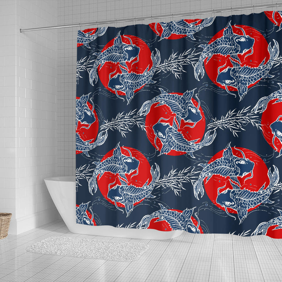 Koi Fish Carp Fishs Hand Drawn Japanese Art Shower Curtain Fulfilled In US