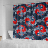 Koi Fish Carp Fishs Hand Drawn Japanese Art Shower Curtain Fulfilled In US