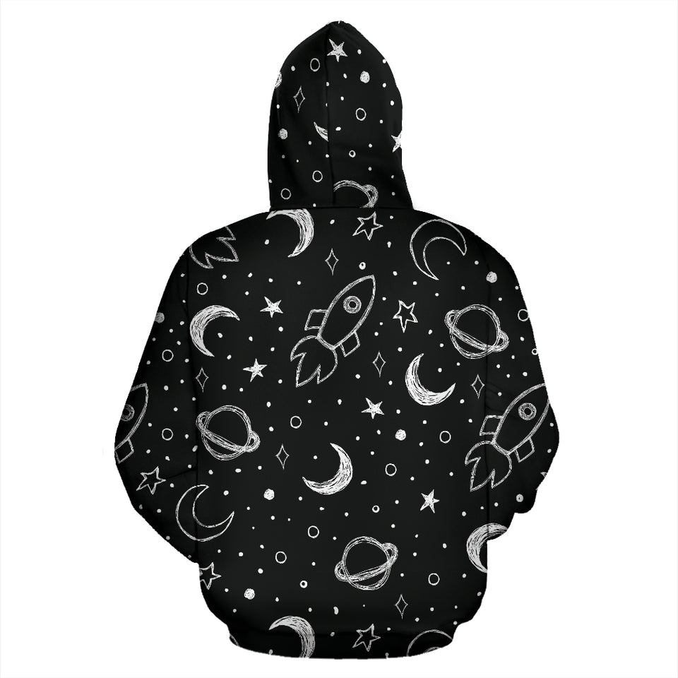 Hand Drawn Space Rocket Star Planet Zip Up Hoodie