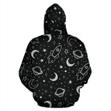 Hand Drawn Space Rocket Star Planet Zip Up Hoodie