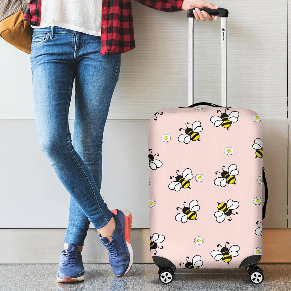 Cute Bee Flower Pattern Pink Background Luggage Covers