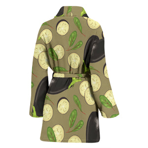 Eggplant Pattern Print Design 02 Women's Bathrobe