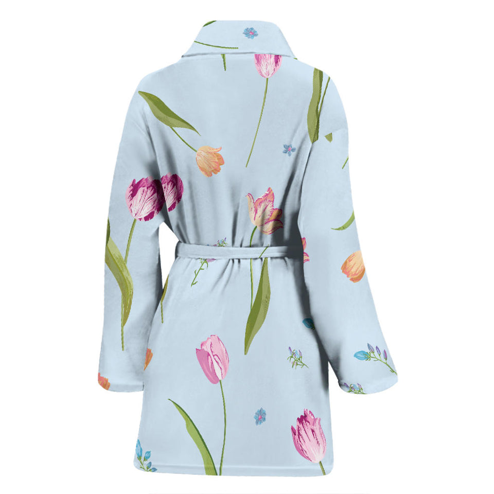 Watercolor Tulips Pattern Women'S Bathrobe