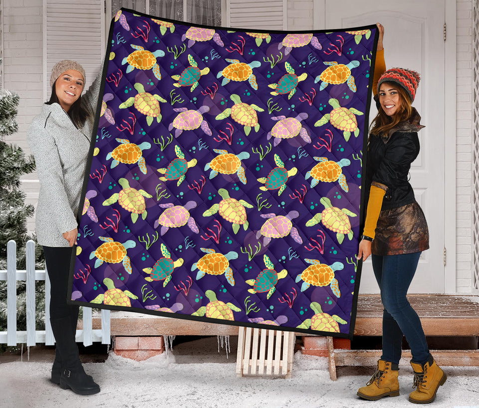 Colorful Sea Turtle Pattern Premium Quilt