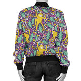 Cute Yellow Monkey Leaves Pattern Women'S Bomber Jacket