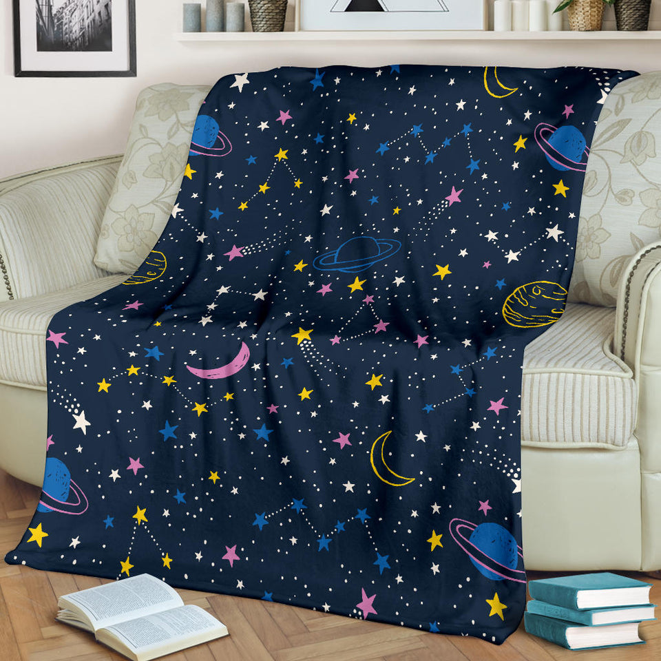 Space Pattern With Planets, Comets, Constellations And Stars Premium Blanket