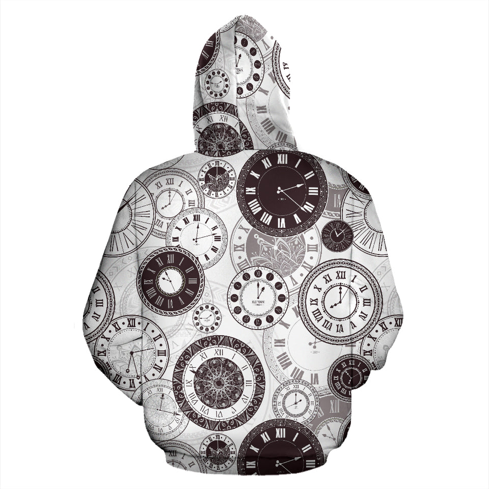 Classic Vintage Clock Pattern Zip Up Hoodie