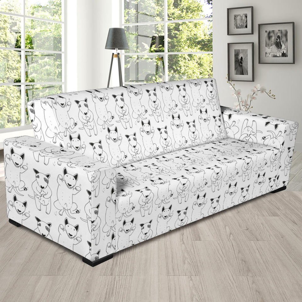 Bull Terrier Pattern Print Design 02 Sofa Slipcover