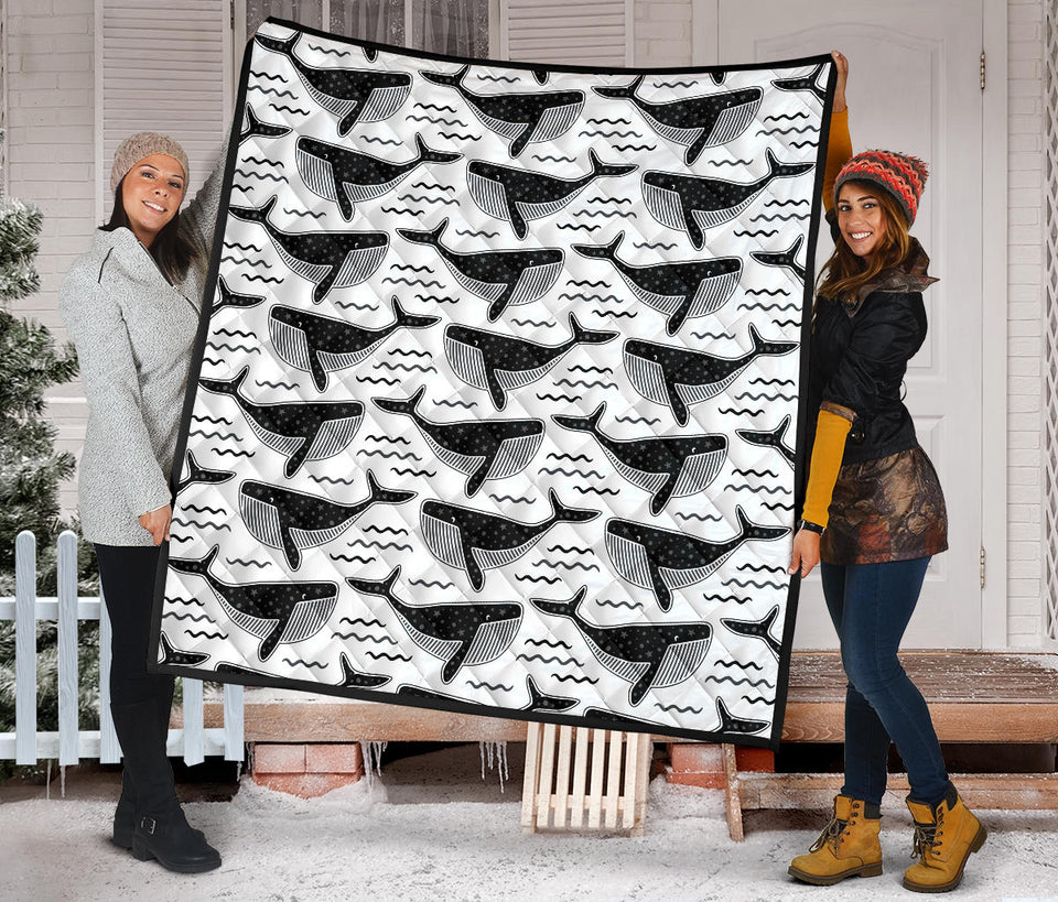 Black Whale Pattern Premium Quilt