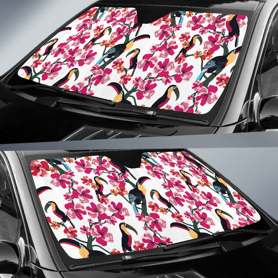 Toucan Flower Design Pattern Car Sun Shade