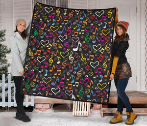 Music Notes Pattern Print Design 02 Premium Quilt