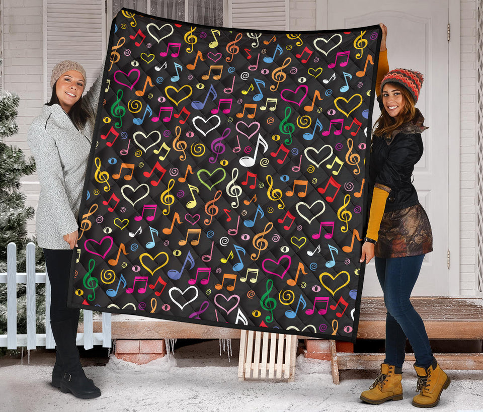 Music Notes Pattern Print Design 02 Premium Quilt