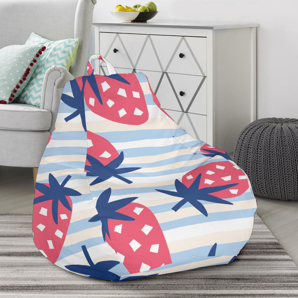 Strawberry Pattern Blue Lines Background Bean Bag Cover