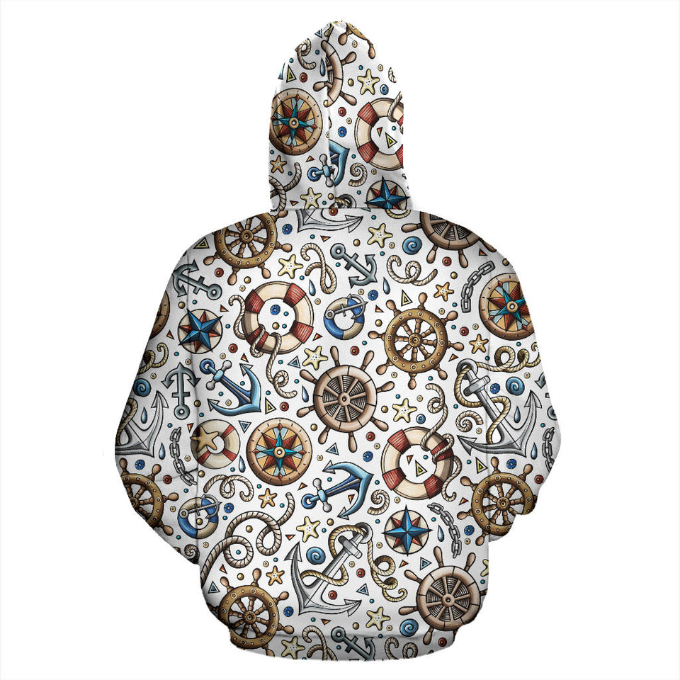 Cute Nautical Steering Wheel Anchor Pattern Men Women Pullover Hoodie