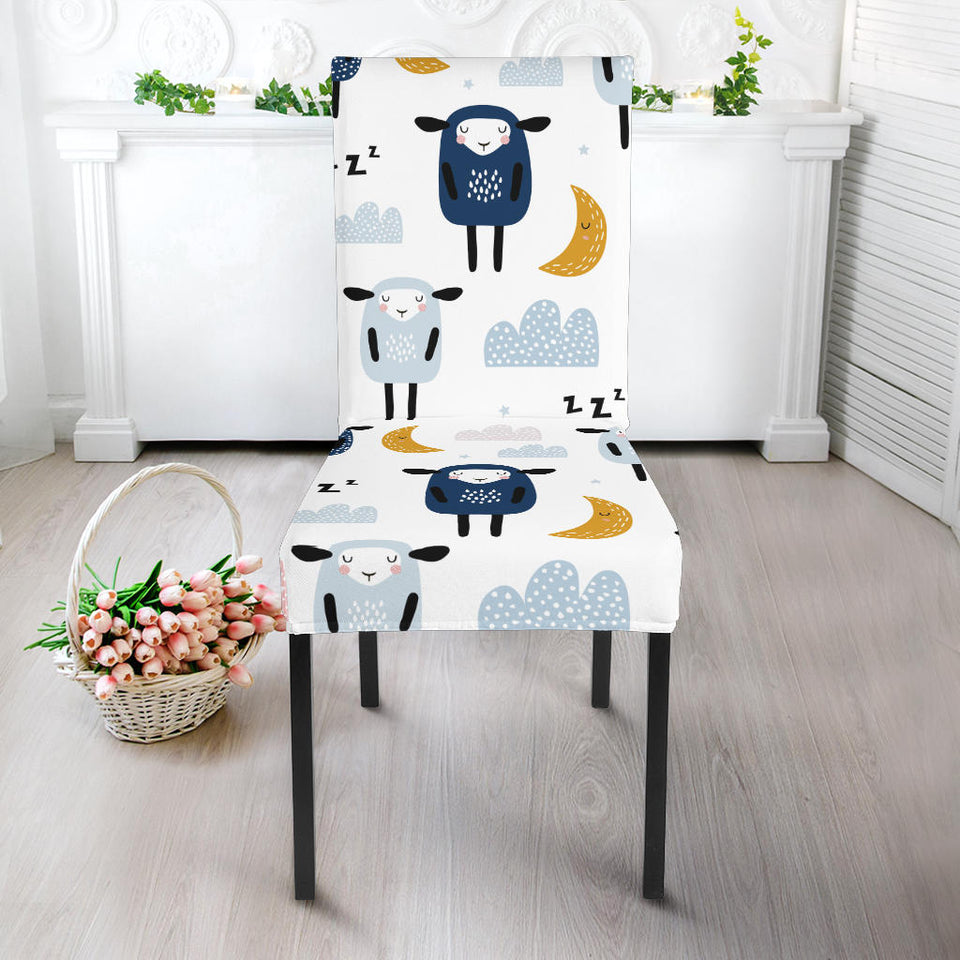 Cute Sleeping Sheep Moon Cloud Pattern Dining Chair Slipcover