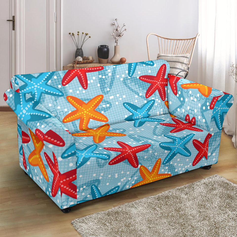 Blue Red Orange Starfish Pattern Loveseat Couch Slipcover