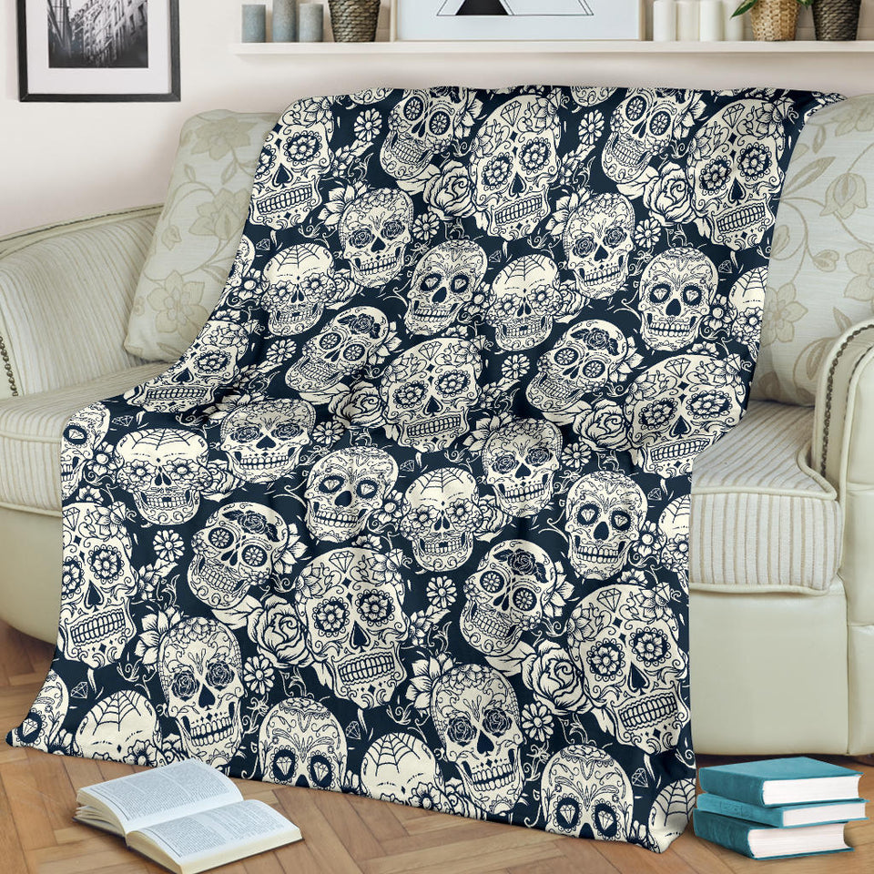 Sugar Skull Black White Pattern Premium Blanket