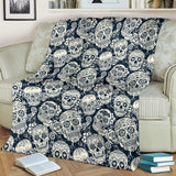 Sugar Skull Black White Pattern Premium Blanket