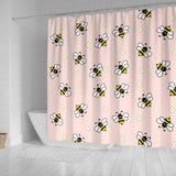 Cute Bee Flower Pattern Pink Background Shower Curtain Fulfilled In US