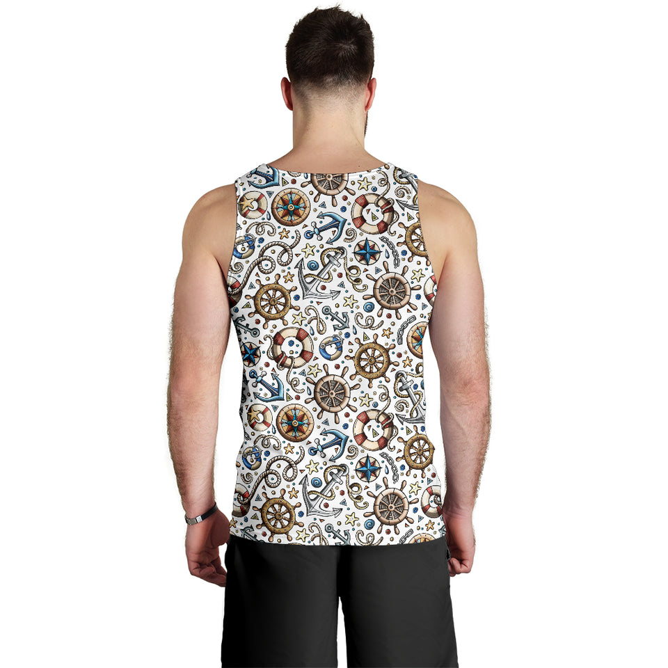 Cute nautical steering wheel anchor pattern Men Tank Top